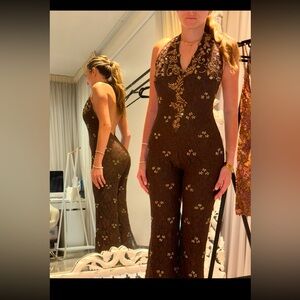 Nurielle Brown Lace Swarovski Crystal Catsuit